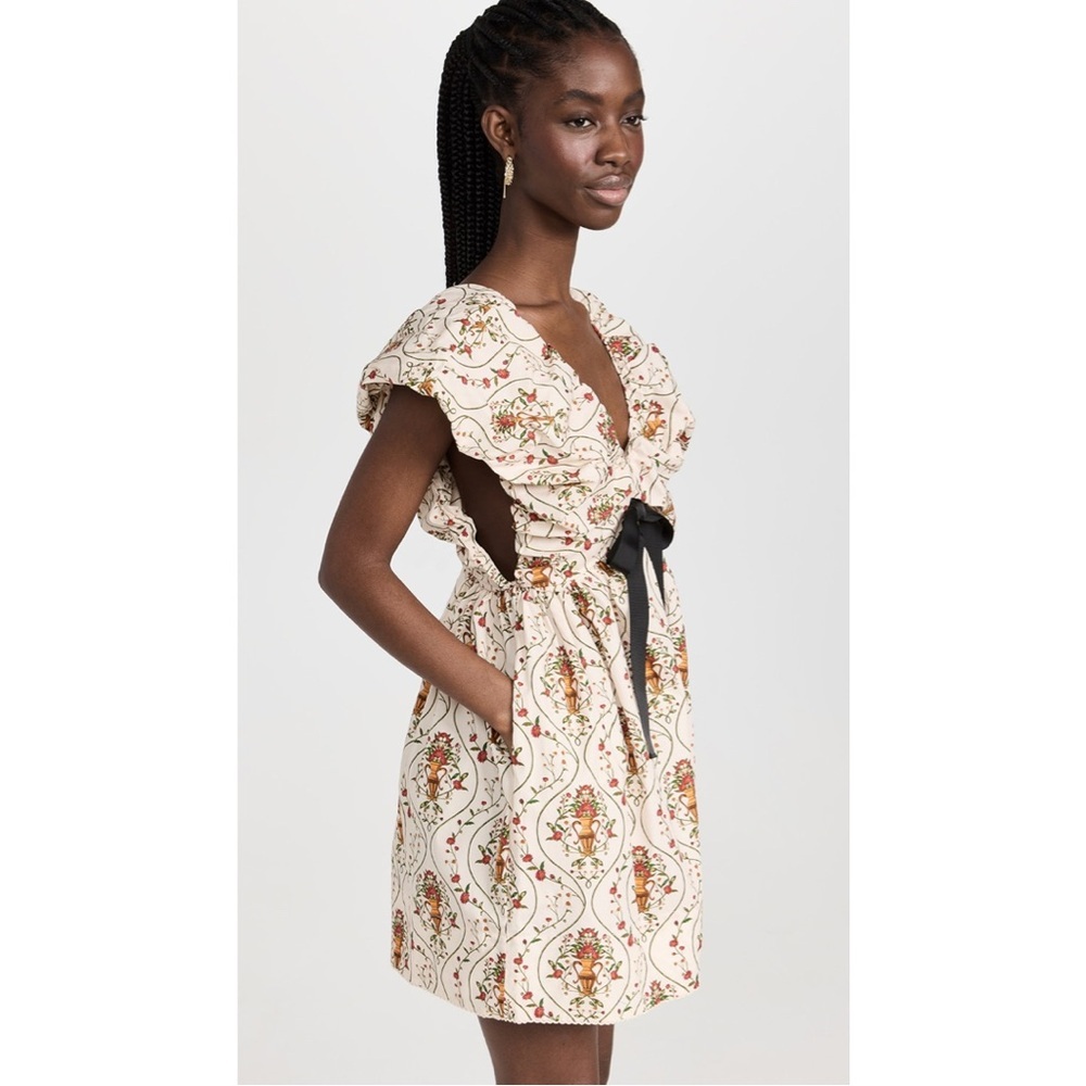 Agua by Agua Bendita Cream Floral Mini Dress with Black Bow